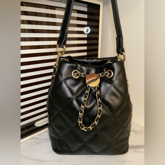 Handbags - Quilted Black Vegan Leather Crossbody Bag